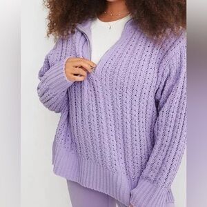 Aerie Cable Car Quarter Zip Soft Warm Purple Oversized Sweater Size Large